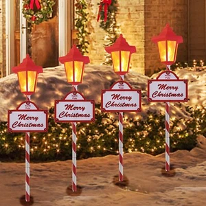 Solar Candy Pathway Lights Christmas Garden 4 Pack Outdoor - Flickering Flame - Picture 1 of 6
