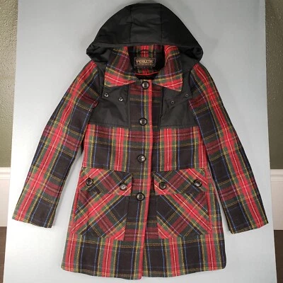 Abrigo de lana a cuadros negro rojo verde talla 2 forro acolchado tartán con capucha PENDLETON Foto 1 de 4
