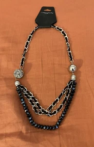 Collar Bisutería Facetado Cuentas Oscuras Tono Plata Cadena Efecto Cristal - Imagen 1 de 6