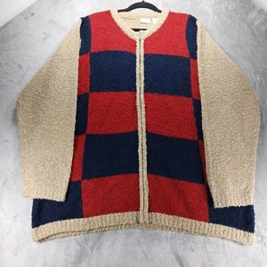 VTG Bobbie Brooks Cardigan Sweater Women's 26W/28W Blue Red Colorblock Full Zip - Picture 1 of 11