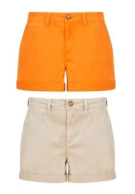 Ladies Relaxed Canvas Cotton Chino Shorts Beige & Orange - Image 1 of 4