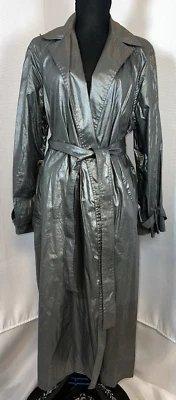 New Jones New York 1x Dark Gary Silver Metallic Best Trench Wrap Belted Coat X6 - Image 1 of 4
