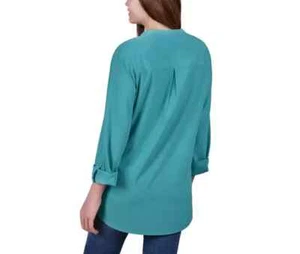 Notations Petite Size 3/4 Sleeve Roll Tab Y-neck Blouse - - Picture 1 of 5