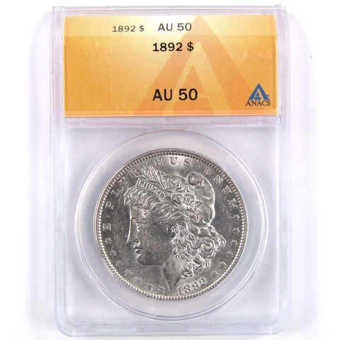 1892 Morgan Dollar AU 50 ANACS 90% Silver US Coin SKU:I2591 Cover