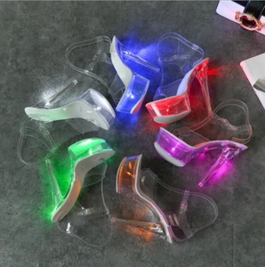 NEW SEXY 5.9" HIGH HEEL STILETTO ROUND TOE LIGHT FLASH POLE DANCE STRIPPER SHOES - Picture 1 of 8