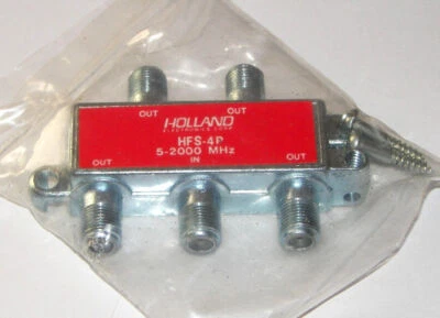 NEW 4 Way Splitter Holland HFS-4P 5-2000 MHz Power Passing 4 Ports - Image 1 of 3