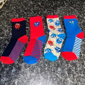 4 Pairs Of Cute Children’s Little Monster Socks Size 6-8.5 Cotton 63% - Picture 1 of 9
