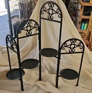 Vintage Scrolled 18” Black  Metal Folding Tiered 4 Pillar Candle Arched Adjust - Picture 1 of 9