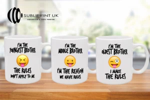 Älterer Bruder Tasse - Jüngerer Bruder Tasse - Mittlerer Bruder Tasse - Emoji Becher - 3er SET - Bild 1 von 5