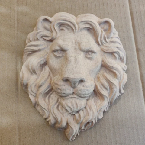 Wood Carved Lion Head Sculpture Wall Plaque Fireplace Corbel Applique Ornament Cover