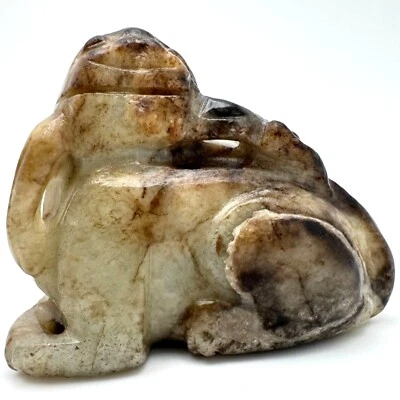 17 c ?  Estatuilla de perro Foo dragón bestia mítica tallada en jade piedra rústica antigua Foto 1 de 4