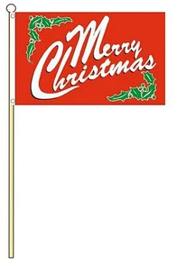 MERRY CHRISTMAS 18" x 12" LARGE HAND WAVING COURTESY FLAG & POLE - Picture 1 of 1