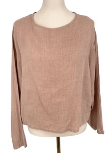 Old Friends Women's M/L Top mauve 100% Linen blouse Long Sleeve shirt pullover - Picture 1 of 10