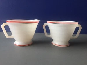Hazel Atlas Moderntone Platonite Red AND Black Stripe Sugar & Creamer - Picture 1 of 4