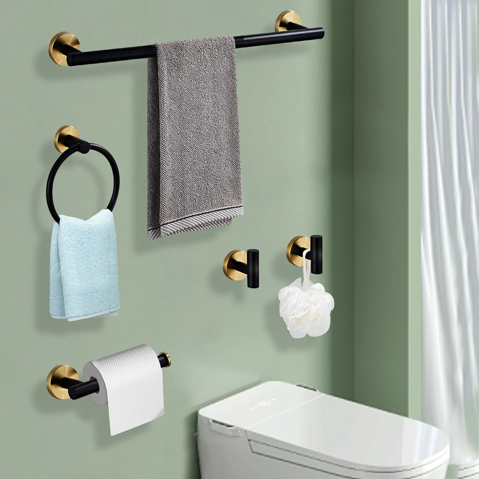 5 Piece Bathroom Bath Hardware Accessories Set Towel Bar Kit Stainless Steel New - Image 1 of 4