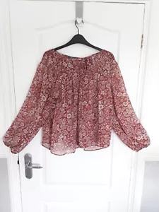 Primark women's sz 14 Tan Col. Translucent Thin Polyester Floral Top - Picture 1 of 15
