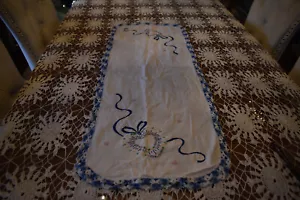 CORREDOR DE MESA VINTAGE CROCHET BORDADO CORAZÓN Y CINTA 14 X 36 - Imagen 1 de 4