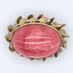 Vintage 14ct Yellow Gold Natural Rhodochrosite Brooch - Picture 1 of 20