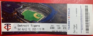 JACKSON JOBE (1ST MLB WIN) SPENCER TORKELSON TIGERS /TWINS 4/12/2025 GAME TICKET - Picture 1 of 10
