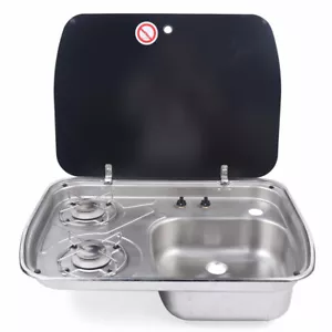 Cooktop Boat Caravan Camper Gas Stove LPG Sink Combo Hob wirh Cover 2 Burner - Picture 1 of 20