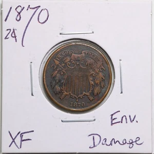 1870 2C Two Cent Piece with XF Detail Environmental Damage #4475 - Picture 1 of 2