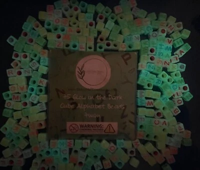 GLOW IN THE DARK CUBE ALPHABET LETTER BEADS 7MM BRACELET FREE POSTAGE - Image 1 of 4