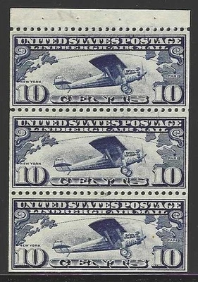U.S., 1927, Scott #C10a,  Lindbergh Booklet Pane of 3, Mint, Never Hinged - Image 1 of 2