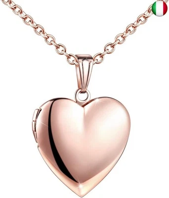 MicLee Collana con Ciondolo Portafoto a Forma di Cuore, con Catenina in Acciaio - Immagine 1 di 4