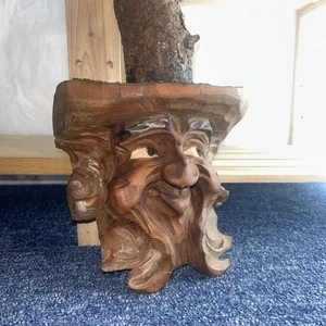 Folk Art Hand Carved Wood Tree Spirit, Wooden Face Sculpture 27cm - Picture 1 of 11
