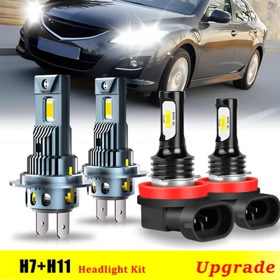 For Mazda 6 2009-2013 Combo LED Headlight Low Beam Bulbs H7 H11 Kit 6500K White - Image 1 of 4