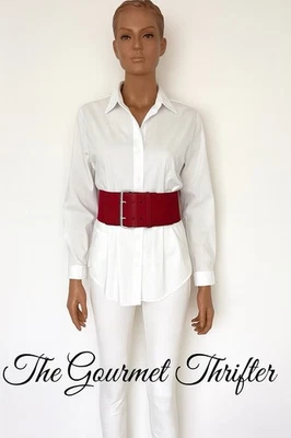 Cinto elástico largo vintage vermelho falso crocodilo duplo pino fivela cintura cinch retrô - Imagem 1 de 4