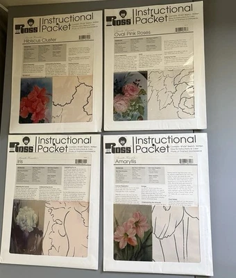 Lot 4 BOB ROSS FLOWERS INSTRUCTIONAL PACKETS Hibiscus Roses Iris Amaryllis New - Image 1 of 4