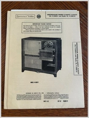 Westinghouse 1952 TV Radio Fono Reparación Diagrama Fotografía Howard Sams Photofact Foto 1 de 4