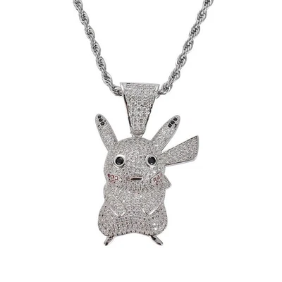 Collar Cadena Colgante Pikachu Hip Hop Dibujos Animados AAA+ CIRCONITA Chapado en Oro 18K Plata Foto 1 de 4
