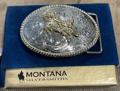 Montana Silversmiths Rodeo Bucking Bull Western Belt Buckle Vintage Womens - Image 1 of 4