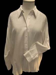 VTG Christine Alexander Swarvoski Crystal Button Front White Blouse Sz Large - Picture 1 of 15