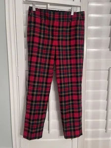 J. Crew Red Tartan Plaid Wool Blend Cameron Ankle Pants Size 2P - Picture 1 of 2