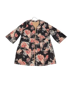 Solitaire Anthropologie Cardigan Jacket Faux Suede Floral Open Front Boho Long  - Picture 1 of 9