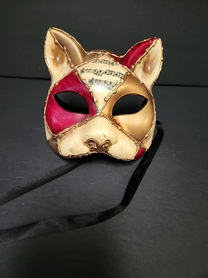 Venetian Cat Mask - Music Note - Papier Mâché - Gold Red V79 - Image 1 of 4