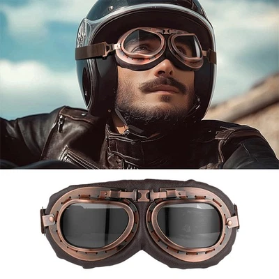 Retro Motorcycle Goggles Aviator Pilot Vintage Flying Eyewear Glasses Helmet UK