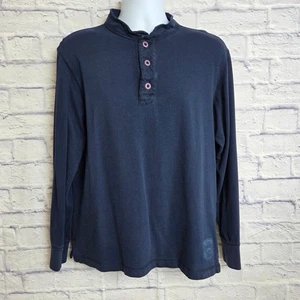 Eddie Bauer Shirt Mens Size Medium Henley 3 button Long Sleeve Tee Navy Blue - Picture 1 of 11