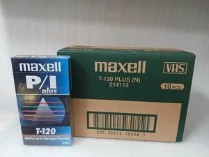 Kiste mit 10 Maxell P/I Plus T-120 VHS Leerkassetten ** VERSIEGELT - Bild 1 von 6