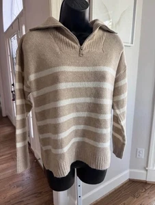 NWT XS Common Threads Womens Stripe Quarter Zip Sweater - Picture 1 of 4