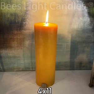 Vela pilar de cera de abejas de 4" x 11" / Velas grandes de cera de abejas totalmente naturales / Quemadura limpia - Imagen 1 de 3