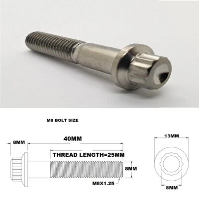 RACEBOLTS 1X 12PT TITANIUM BOLT 12 POINT M8 X 40MM M8X40MM LONG GRADE 5 6AL-4V 12 PT