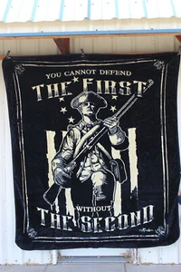 PATRIOT SOLDIER FLAG RIFLE FIRST & SECOND AMENDMENT QUEEN SIZE BLANKET - Picture 1 of 2