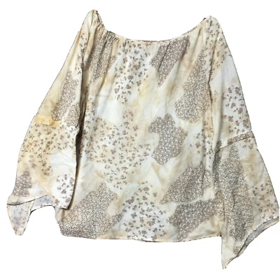 Blusa transparente vintage Carolina Colours Plus para mujer 26 beige manga campana floral EE. UU. Foto 1 de 4