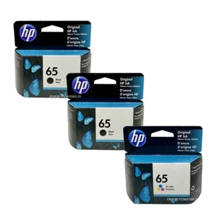 HP 65 3pack Combo Ink Cartridges 2 Black and 1 Color HP65 New Genuine - Picture 1 of 3