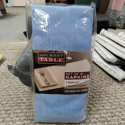 NEW Gourmet Table SET OF 4 NAPKINS CLIMBING VINE SPILLPROOF, LT blue - Image 1 of 4