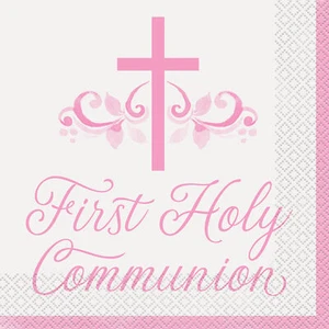 Communion Party Napkins Pink Cross Paper Napkins Party Buffet Serviettes x 16 - Picture 1 of 1